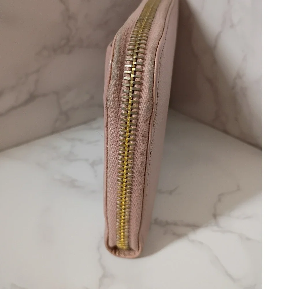 PRADA Light Pink Saffiano Leather Bow Zip-Around Wallet